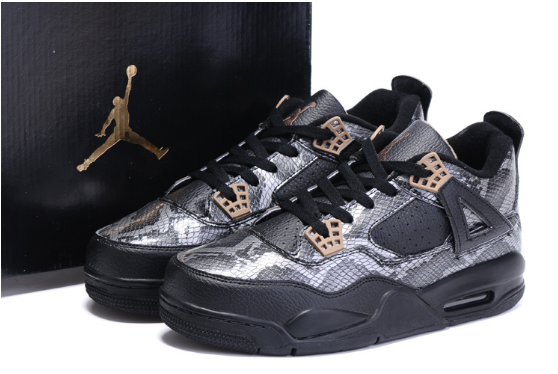 2017 Air Jordan 4 Black Snakeskin Black Grey Shoes - Click Image to Close